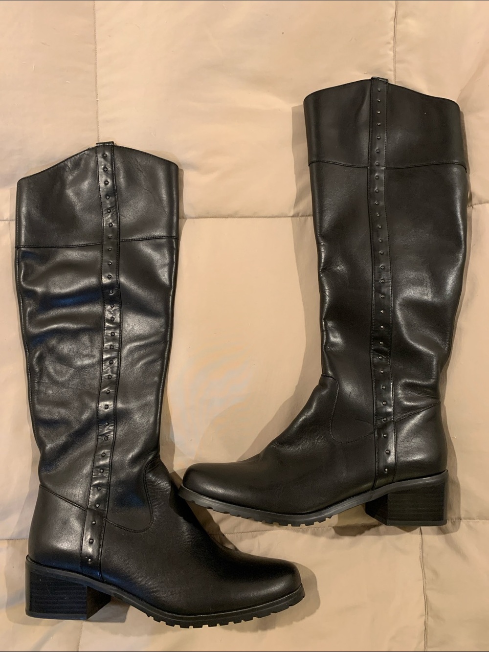 Women’s Black Knee-High Tahari “Khloe” Studded Leather Riding Boots
